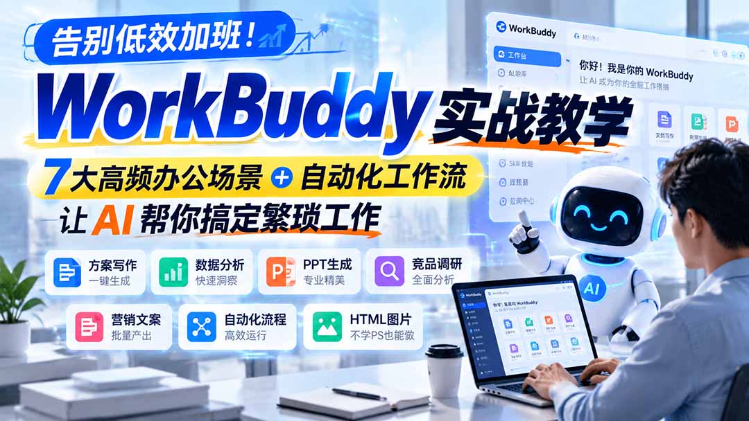 告别低效加班！WorkBuddy实战教学，7大高频办公场景＋自动化工作流，让AI帮你搞定繁琐工作-91副业网