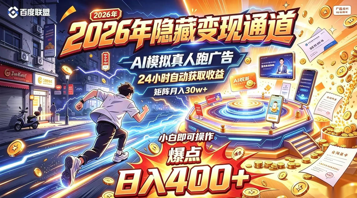 2026年别死磕自媒体，隐藏变现通道，AI模拟真人自动跑广告，小白即可操作，日入400+，矩阵月入可达到30w+【揭秘】-91副业网
