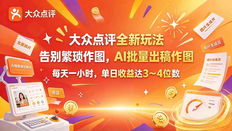大众点评全新玩法，不用繁琐作图，AI 批量出稿作图，每天一小时，单日收益达 3～4 位数-91副业网