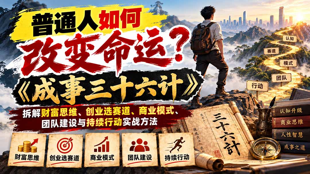 普通人如何改变命运?《成事三十六计》拆解财富思维、创业选赛道、商业模式、团队建设与持续行动实战方法-91副业网