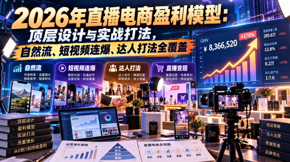 2026年直播电商盈利模型：顶层设计与实战打法，自然流、短视频连爆、达人打法全覆盖-91副业网