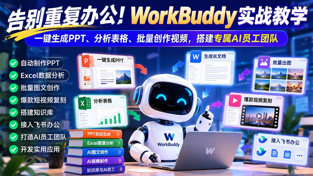 告别重复办公！WorkBuddy实战教学：一键生成PPT、分析表格、批量创作视频，搭建专属AI员工团队-91副业网