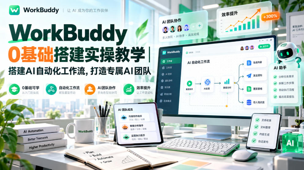 WorkBuddy 0基础搭建实操教学｜搭建AI自动化工作流，打造专属AI团队-91副业网