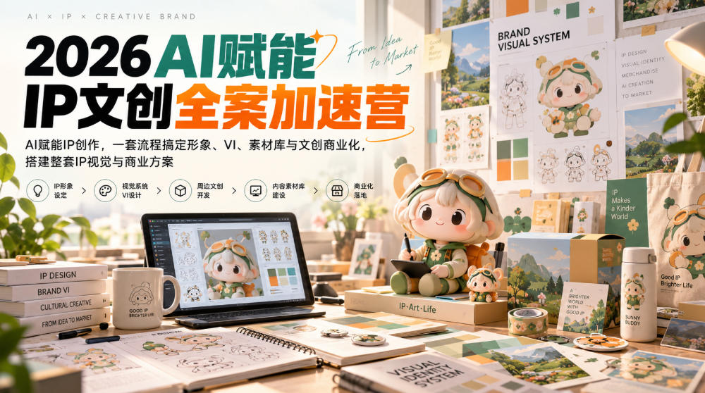 2026AI赋能ip文创全案加速营，AI赋能IP创作，一套流程搞定形象、VI、素材库与文创商业化，搭建整套IP视觉与商业方案-91副业网