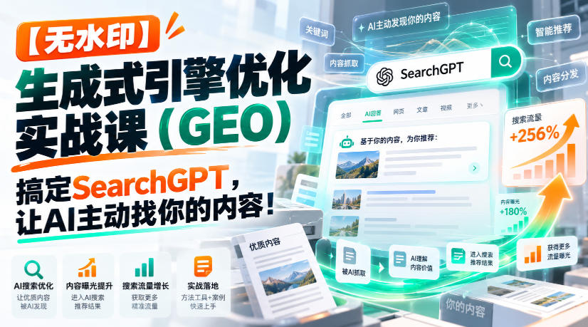 【无水印】生成式引擎优化(GEO)实战课：搞定SearchGPT，让AI主动找你的内容！【原创双语字幕】-91副业网
