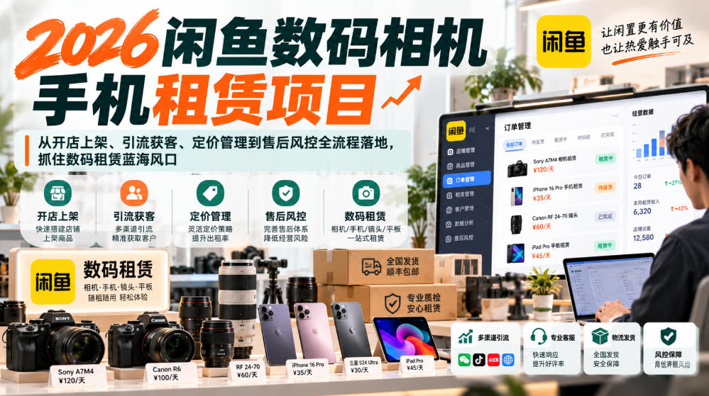 2026闲鱼数码相机手机租赁项目，从开店上架、引流获客、定价管理到售后风控全流程落地，抓住数码租赁蓝海风口-91副业网