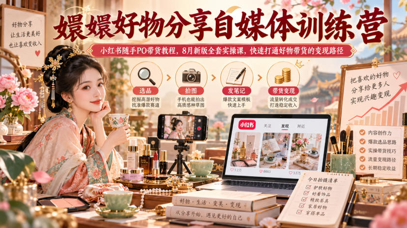 嬛嬛好物分享自媒体训练营｜小红书随手PO带货教程，8月新版全套实操课，快速打通好物带货的变现路径-91副业网