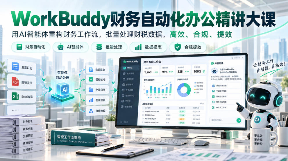 WorkBuddy财务自动化办公精讲大课，用AI智能体重构财务工作流，批量处理财税数据，高效、合规、提效-91副业网