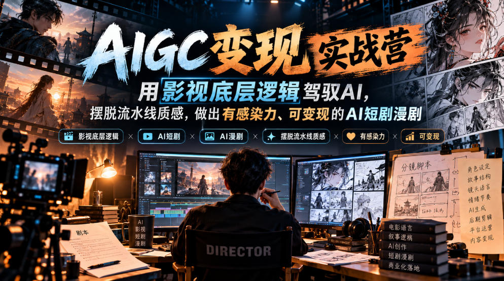 AIGC变现实战营，用影视底层逻辑驾驭AI，摆脱流水线质感，做出有感染力、可变现的AI短剧漫剧-91副业网