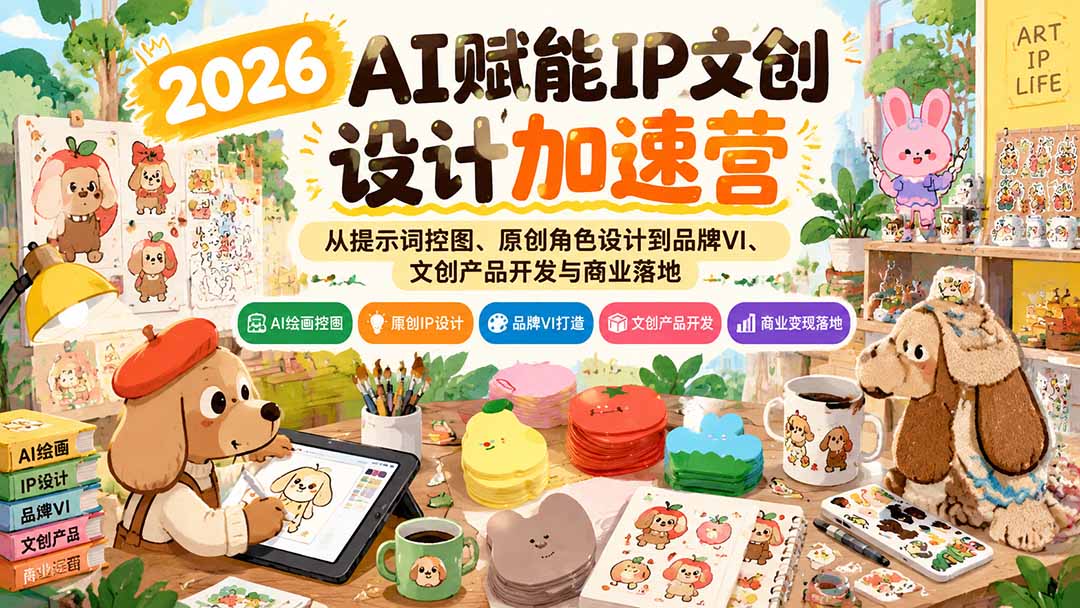 2026AI赋能IP文创设计加速营：从提示词控图、原创角色设计到品牌VI、文创产品开发与商业落地-91副业网
