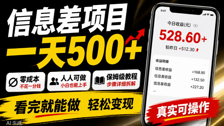 信息差项目一天500+，零成本，人人可做，保姆级教程，看完就能做【揭秘】-91副业网