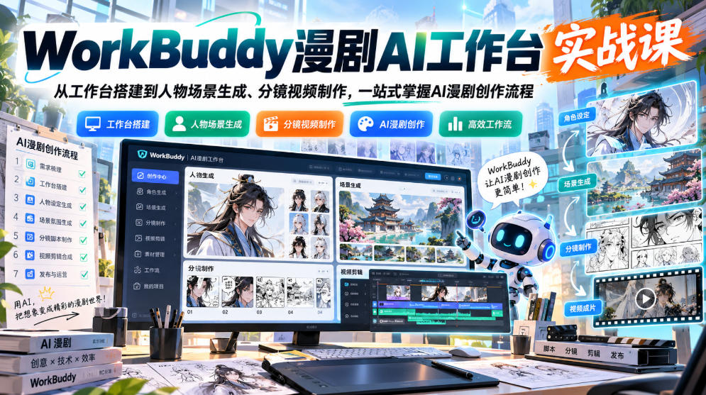 WorkBuddy漫剧AI工作台实战课：从工作台搭建到人物场景生成、分镜视频制作，一站式掌握AI漫剧创作流程-91副业网