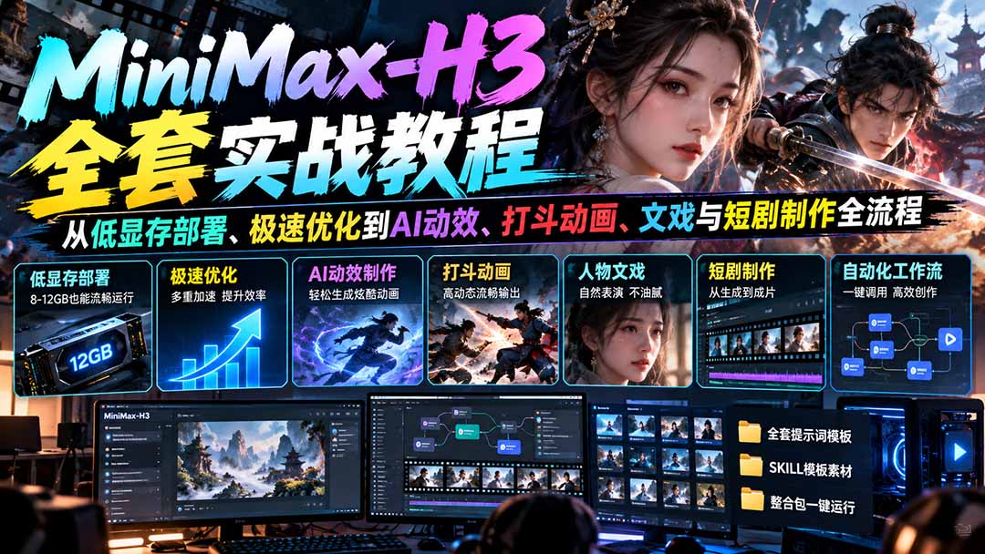 MiniMax-H3全套实战教程：从低显存部署、极速优化到AI动效、打斗动画、文戏与短剧制作全流程-91副业网