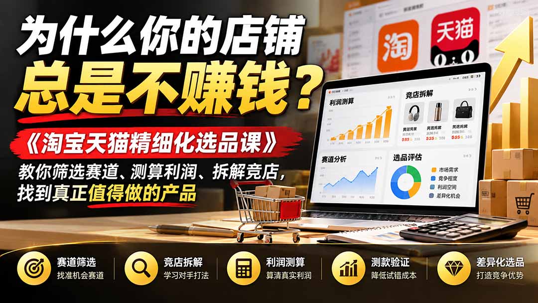 为什么你的店铺总是不赚钱？《淘宝天猫精细化选品课》教你筛选赛道、测算利润、拆解竞店，找到真正值得做的产品-91副业网