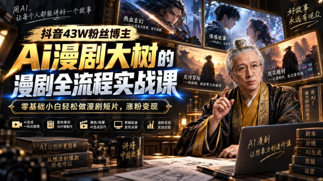 抖音43W粉丝博主Ai漫剧大树的漫剧制作全流程实战课，零基础小白轻松做漫剧短片，涨粉变现(更新1027)-91副业网