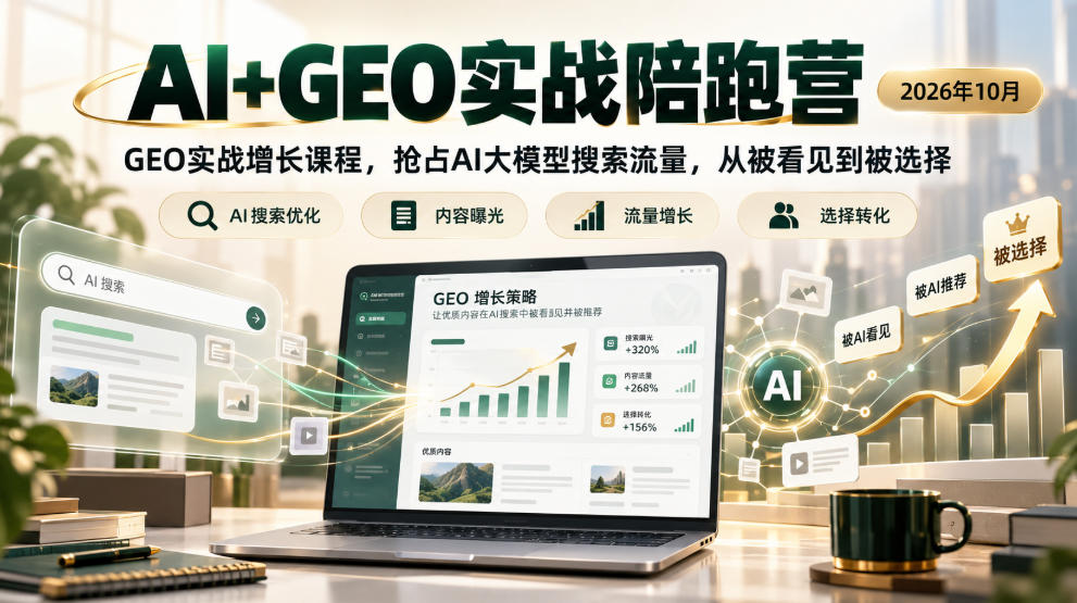 AI+GEO实战陪跑营2026年10月，GEO实战增长课程，抢占AI大模型搜索流量，从被看见到被选择-91副业网