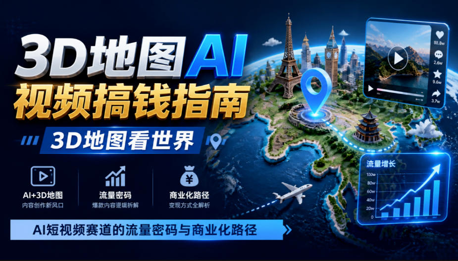 3D地图AI视频搞钱指南,3D地图看世界,AI短视频赛道的流量密码与商业化路径【文档】-91副业网