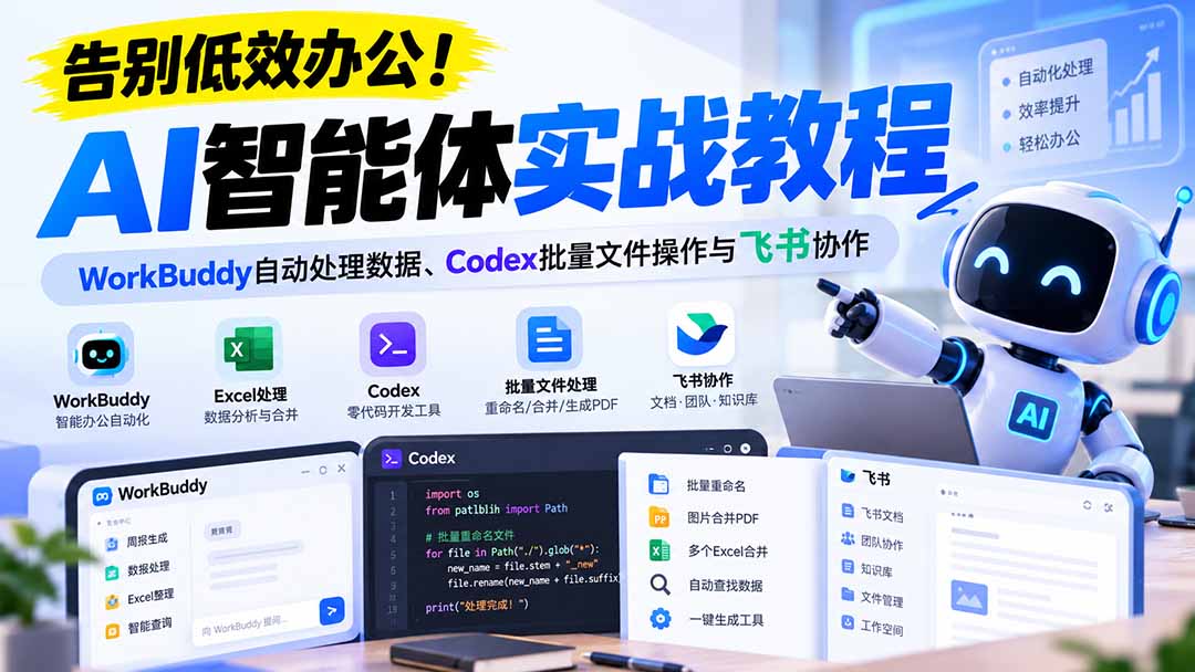 【无水印】告别低效办公!《AI智能体实战教程》WorkBuddy自动处理数据、Codex批量文件操作与飞书协作-91副业网
