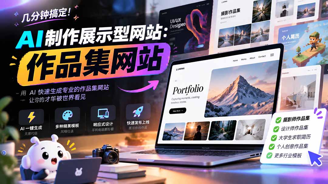 几分钟搞定，AI制作展示型网站制作：作品集网站，用AI快速生成专业的作品集网站，接单变现！-91副业网