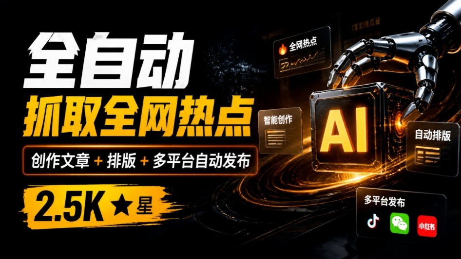 全自动抓取全网热点,创作文章并排版,并多平台自动发布!2.5k stars热点写作工具万稿汇AIMedia-91副业网