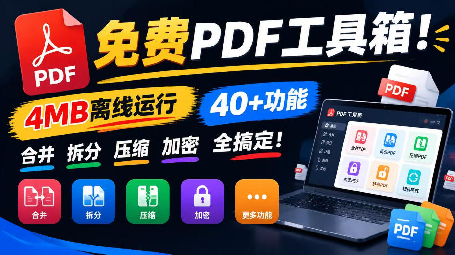 免费PDF工具箱！4MB离线运行，40+功能，合并拆分压缩加密全搞定！-91副业网