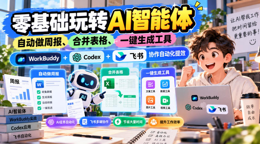 【无水印】零基础玩转AI智能体，自动做周报、合并表格、一键生成工具，WorkBuddy+Codex + 飞书协作自动化提效-91副业网