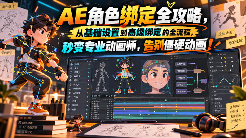【无水印】AE角色绑定全攻略，从基础设置到高级绑定的全流程，秒变专业动画师，告别僵硬动画！【原创双语字幕】-91副业网