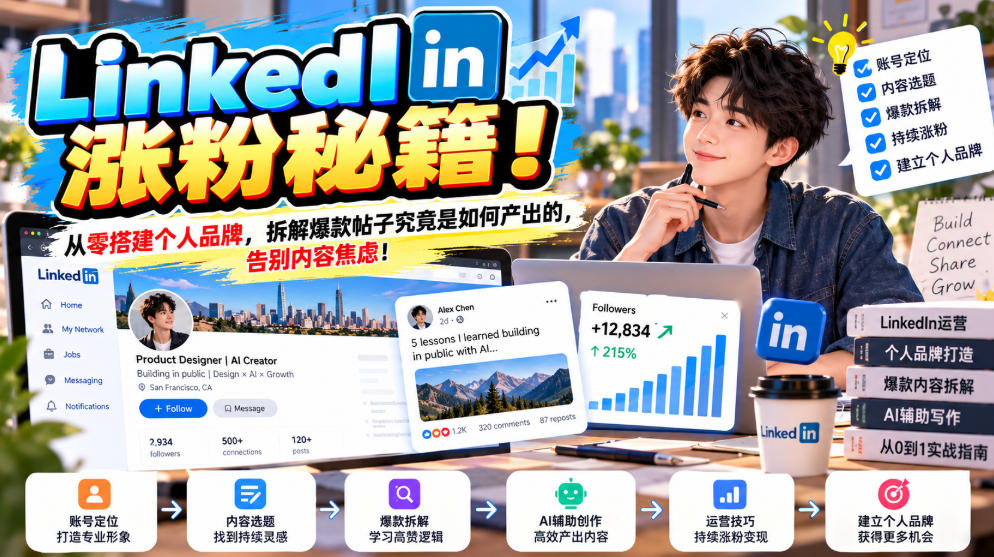 LinkedIn涨粉秘籍！从零搭建个人品牌，拆解爆款帖子究竟是如何产出的，告别内容焦虑！【原创双语字幕】-91副业网