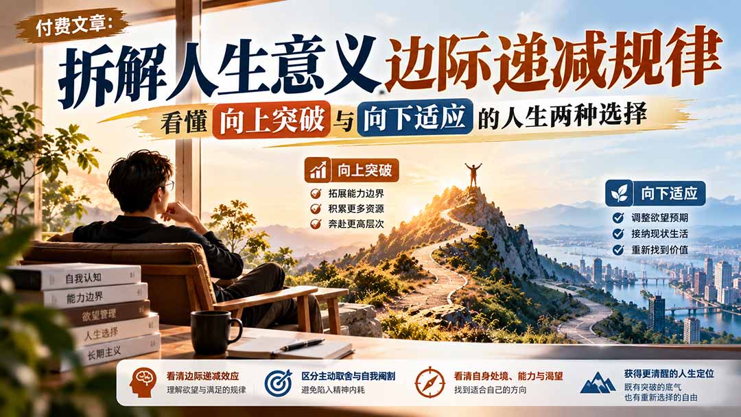 付费文章:拆解人生意义边际递减规律,看懂向上突破与向下适应的人生两种选择-91副业网