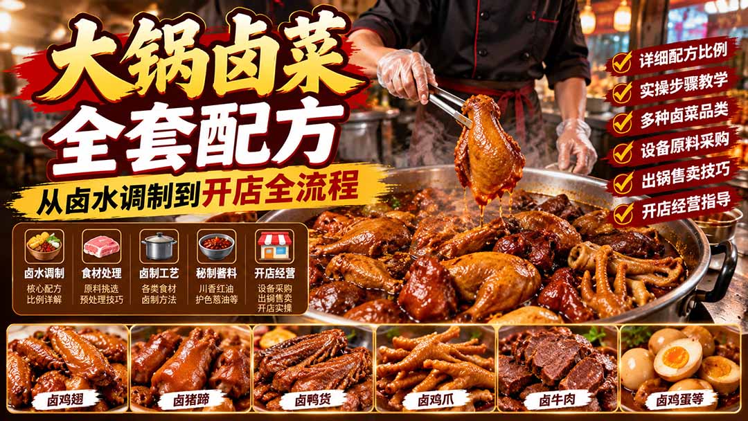 大锅卤菜全套配方,从卤水调制到开店全流程,感觉学会了去摆摊也不错-91副业网