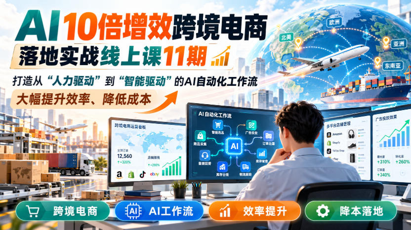 AI 10倍增效跨境电商落地实战线上课11期，打造从人力驱动到智能驱动的AI自动化工作流，大幅提升效率、降低成本-91副业网