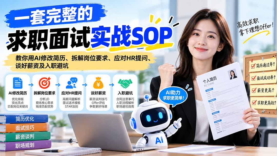 一套完整的求职面试实战SOP：教你用AI修改简历、拆解岗位要求、应对HR提问、谈好薪资及入职避坑-91副业网
