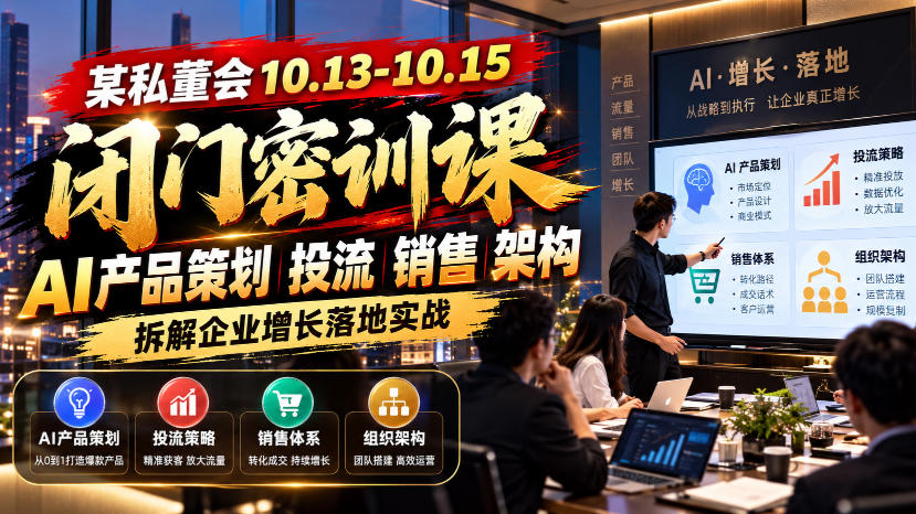某私董会10.13-10.15闭门密训课，AI产品策划投流销售架构，拆解企业增长落地实战-91副业网
