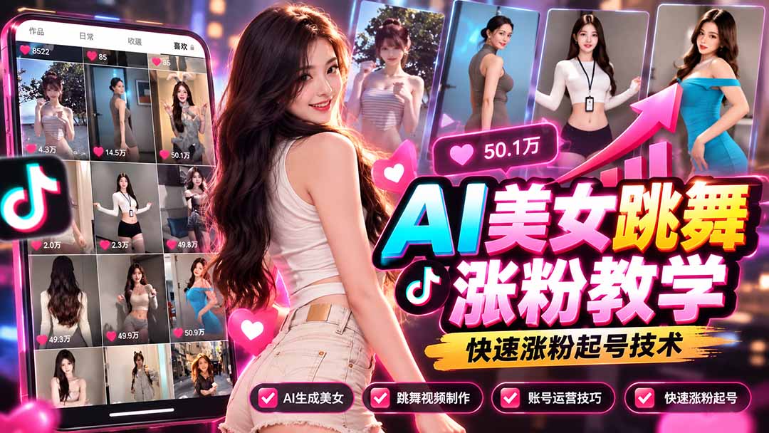 AI美女跳舞涨粉教学，AI生成美女，跳舞视频制作，账号运营与快速起号涨粉-91副业网
