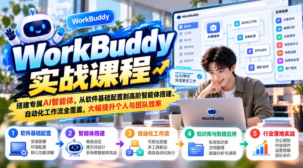 WorkBuddy实战课程,搭建专属AI智能体,从软件基础配置到高阶智能体搭建、自动化工作流全覆盖,大幅提升个人与团队效率-91副业网