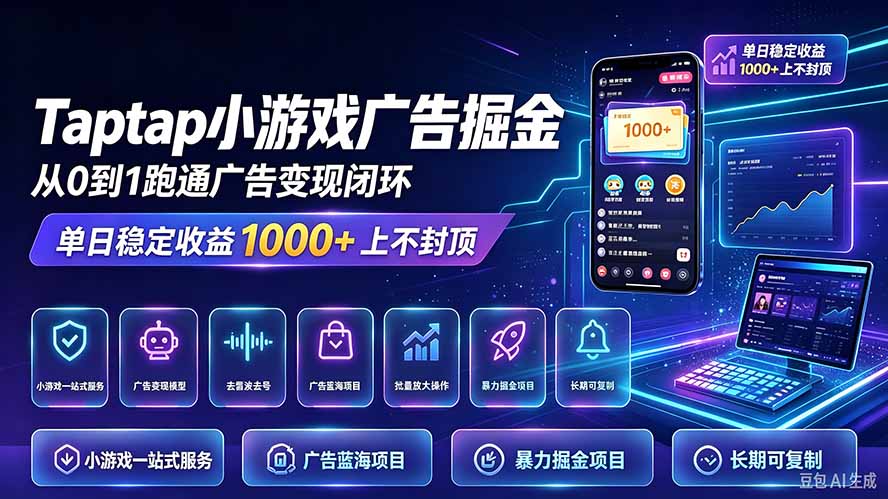 TapTap小游戏广告掘金日赚收益1000+上不封顶-91副业网