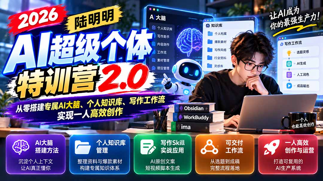 2026AI超级个体特训营2.0：从零搭建专属AI大脑、个人知识库、写作工作流，实现一人高效创作-91副业网